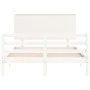 White solid wood bed frame with headboard 140x190 cm by vidaXL, Beds and slatted bases - Ref: Foro24-3195202, Price: 145,55 €...