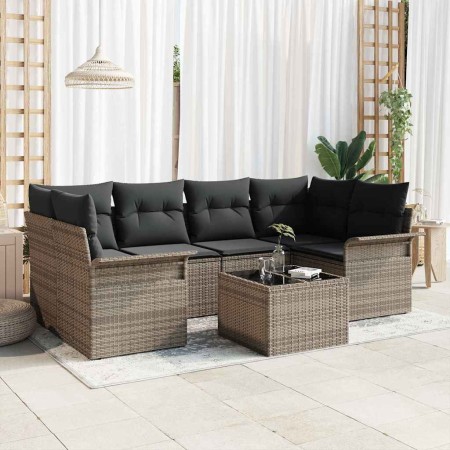 Conjunto de sofá de jardín con cojín 7 pcs Gris 55 x 55 x 37 cm