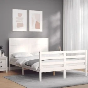 White solid wood bed frame with headboard 140x200 cm by vidaXL, Beds and slatted bases - Ref: Foro24-3194637, Price: 193,35 €...
