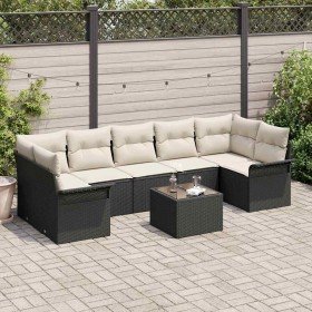Conjunto de sofá de jardín 8 pcs Negro, Crema 55 x 55 x 37 cm