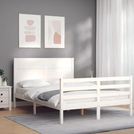 Weißer Massivholzbettrahmen mit Kopfteil 140x190 cm von vidaXL, Betten und Lattenroste - Ref: Foro24-3194617, Preis: 191,68 €...