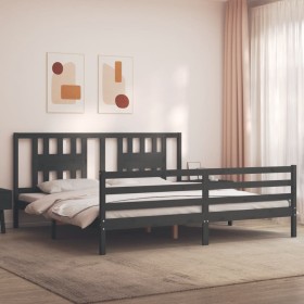 Gray solid wood bed frame with headboard 200x200 cm by vidaXL, Beds and slatted bases - Ref: Foro24-3194593, Price: 175,18 €,...