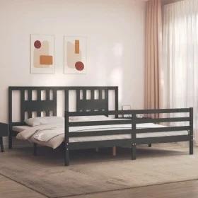 Gray solid wood bed frame with headboard 200x200 cm by vidaXL, Beds and slatted bases - Ref: Foro24-3194593, Price: 172,98 €,...