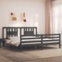 Gray solid wood bed frame with headboard 200x200 cm by vidaXL, Beds and slatted bases - Ref: Foro24-3194593, Price: 175,18 €,...