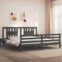 Gray solid wood bed frame with headboard 200x200 cm by vidaXL, Beds and slatted bases - Ref: Foro24-3194593, Price: 172,98 €,...