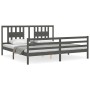 Gray solid wood bed frame with headboard 200x200 cm by vidaXL, Beds and slatted bases - Ref: Foro24-3194593, Price: 175,18 €,...