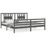 Gray solid wood bed frame with headboard 200x200 cm by vidaXL, Beds and slatted bases - Ref: Foro24-3194593, Price: 172,98 €,...
