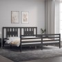Gray solid wood bed frame with headboard 200x200 cm by vidaXL, Beds and slatted bases - Ref: Foro24-3194593, Price: 175,18 €,...