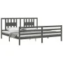 Gray solid wood bed frame with headboard 200x200 cm by vidaXL, Beds and slatted bases - Ref: Foro24-3194593, Price: 172,98 €,...