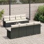 Conjunto de sofá de jardín 9 pcs Negro y crema 55 x 55 x 37 cm