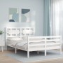 Weißer Massivholzbettrahmen mit Kopfteil 140x200 cm von vidaXL, Betten und Lattenroste - Ref: Foro24-3194442, Preis: 139,07 €...