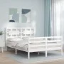 White solid wood bed frame with headboard 140x200 cm by vidaXL, Beds and slatted bases - Ref: Foro24-3194442, Price: 137,34 €...