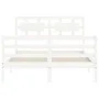 White solid wood bed frame with headboard 140x200 cm by vidaXL, Beds and slatted bases - Ref: Foro24-3194442, Price: 137,34 €...