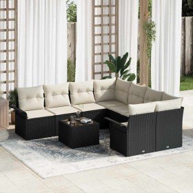 Conjunto de sofá de jardín 9 pcs Negro y crema 55 x 55 x 37 cm