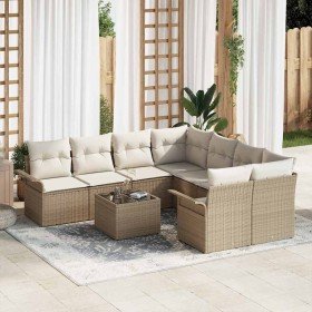 Conjunto de sofá de jardín 9 pcs Beige y Crema 55 x 55 x 37 cm