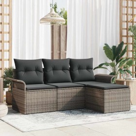 Conjunto de sofá de jardín con cojín 4 pcs Gris Poliratán