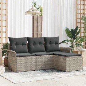 Conjunto de sofá de jardín con cojín 4 pcs Gris claro Poliratán