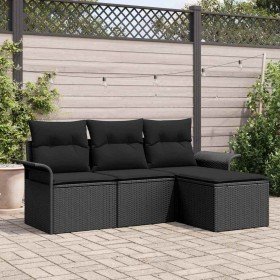 Conjunto de sofá de jardín con cojín 4 pcs Negro Poliratán en Conjuntos de jardín | Comprar online en Foro24