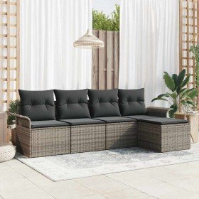 Conjunto de sofá de jardín con cojín 5 pcs Gris Poliratán