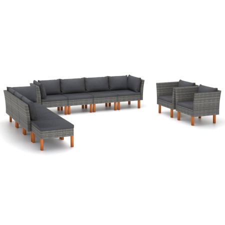Gartenmöbel-Set 10-teilig, synthetisches Rattan, grauer Eukalyptus von vidaXL, Gartensets - Ref: Foro24-3082090, Preis: 797,6...