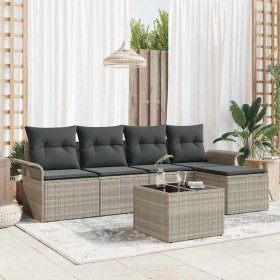 Conjunto de sofá de jardín con cojín 6 pcs Gris claro Poliratán