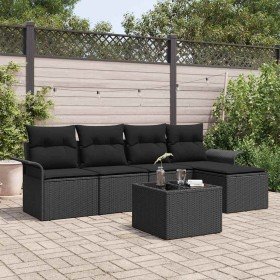 Conjunto de sofá de jardín con cojín 6 pcs Negro Poliratán