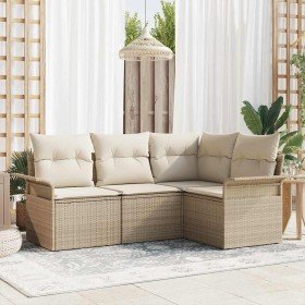 Conjunto de sofá de jardín con cojín 4 pcs Beige Poliratán
