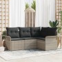 Conjunto de sofá de jardín con cojín 4 pcs Gris claro Poliratán