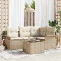 Conjunto de sofá de jardín con cojín 5 pcs Beige Poliratán