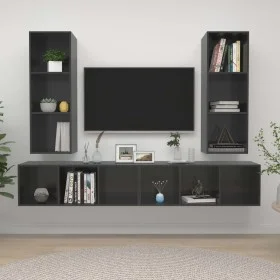 Muebles de salón de pared 4 pzas madera ingeniería gris brillo de vidaXL, Muebles TV - Ref: Foro24-3079888, Precio: 193,35 €,...