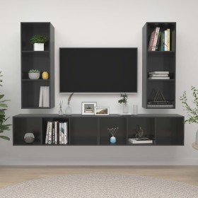 Wandmontierte Wohnzimmermöbel, 4-teilig, glänzend graues Holzwerkstoff von vidaXL, TV-Möbel - Ref: Foro24-3079888, Preis: 195...