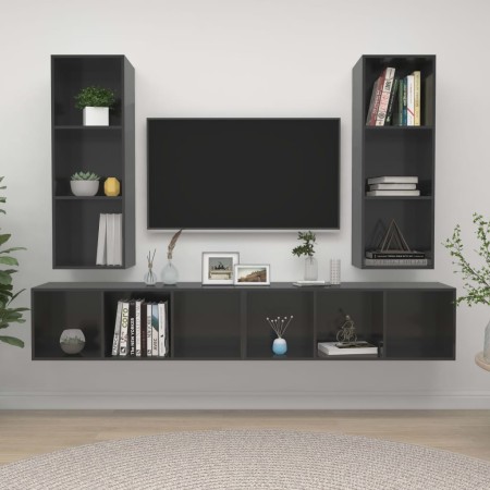 Wandmontierte Wohnzimmermöbel, 4-teilig, glänzend graues Holzwerkstoff von vidaXL, TV-Möbel - Ref: Foro24-3079888, Preis: 195...