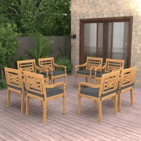 Batavia chairs with cushions, 8 units, solid teak wood. by vidaXL, Garden chairs - Ref: Foro24-3087059, Price: 958,55 €, Disc...