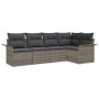 Conjunto de sofá de jardín con cojín 5 pcs Gris Poliratán