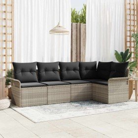 Conjunto de sofá de jardín con cojín 5 pcs Gris claro Poliratán