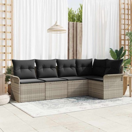 Conjunto de sofá de jardín con cojín 5 pcs Gris claro Poliratán