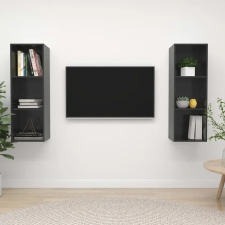 Wandmontierte Wohnzimmermöbel, 2-teilig, glänzend graues Holzwerkstoff von vidaXL, TV-Möbel - Ref: Foro24-3079861, Preis: 97,...