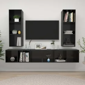 Wand-Wohnzimmermöbel 4 Stk. Holzwerkstoff glänzend schwarz von vidaXL, TV-Möbel - Ref: Foro24-3079887, Preis: 193,35 €, Rabat...