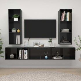 Wand-Wohnzimmermöbel 4 Stk. Holzwerkstoff glänzend schwarz von vidaXL, TV-Möbel - Ref: Foro24-3079887, Preis: 195,72 €, Rabat...