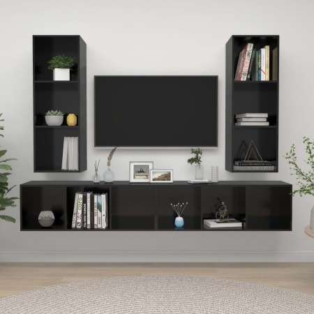 Muebles de salón de pared 4 pzas madera ingeniería negro brillo de vidaXL, Muebles TV - Ref: Foro24-3079887, Precio: 195,55 €...