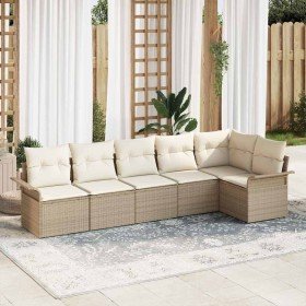 Conjunto de sofá de jardín con cojín 6 pcs Beige Poliratán