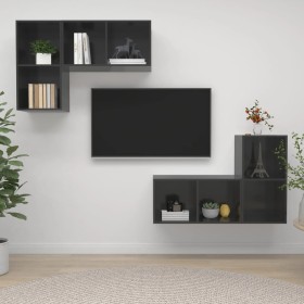 Wandmontierte Wohnzimmermöbel, 4-teilig, glänzend graues Holzwerkstoff von vidaXL, TV-Möbel - Ref: Foro24-3079843, Preis: 145...