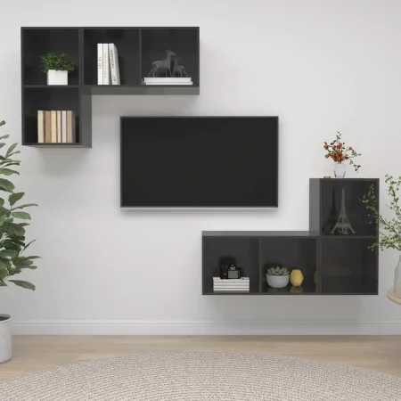 Wandmontierte Wohnzimmermöbel, 4-teilig, glänzend graues Holzwerkstoff von vidaXL, TV-Möbel - Ref: Foro24-3079843, Preis: 144...