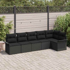 Conjunto de sofá de jardín con cojín 6 pcs Negro Poliratán