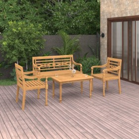 Set de muebles de jardín 4 piezas madera maciza de teca