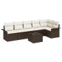 Conjunto de sofá de jardín con cojín 7 pcs Marrón Poliratán