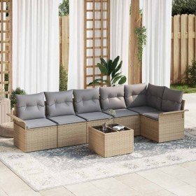 Conjunto de sofá de jardín con cojín 7 pcs Beige Poliratán en Conjuntos de jardín | Comprar online en Foro24