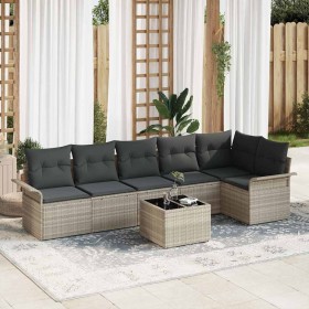 Conjunto de sofá de jardín con cojín 7 pcs Gris claro Poliratán