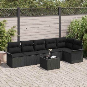 Conjunto de sofá de jardín con cojín 7 pcs Negro Poliratán