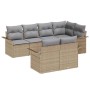 Conjunto de sofá de jardín con cojín 7 pcs Beige Poliratán